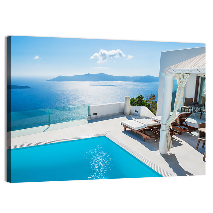 Santorini Pool Terrace View Wall Art as a canvas print