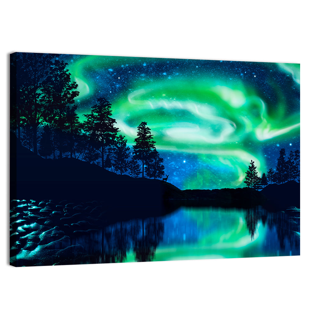 Northern Lights Over Mountain Lake Wall Art, canvas print, landscape