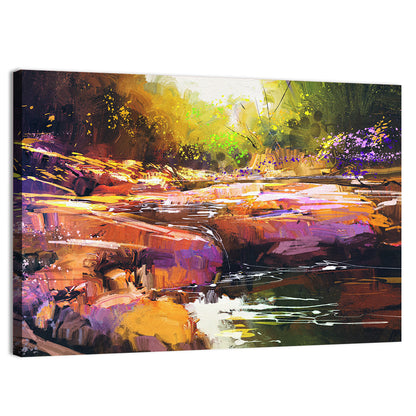 Autumn Stream with Textured Rocks Wall Art