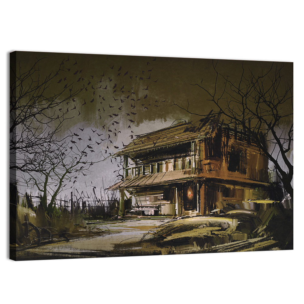 Halloween House at Dusk Wall Art