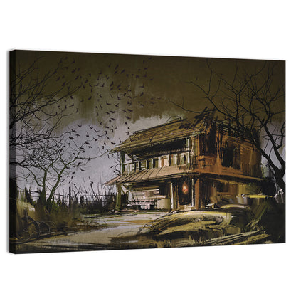 Halloween House at Dusk Wall Art
