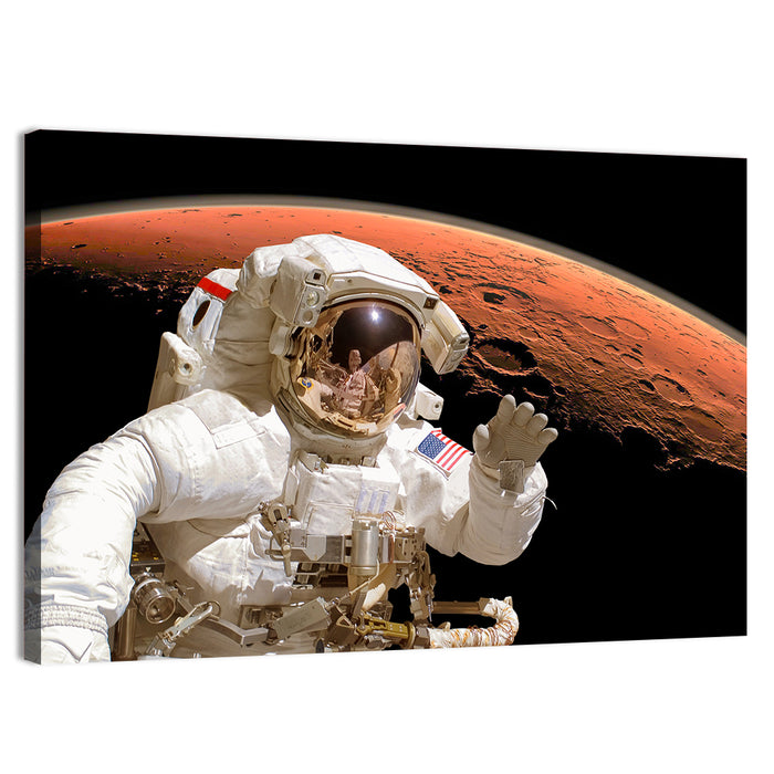 Astronaut with Gold Visor on Mars Wall Art as a canvas print