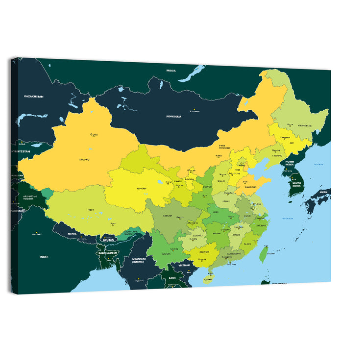Political Map of China Wall Art as a canvas print