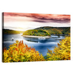 Autumn Sunset Over Lake with Boat Wall Art