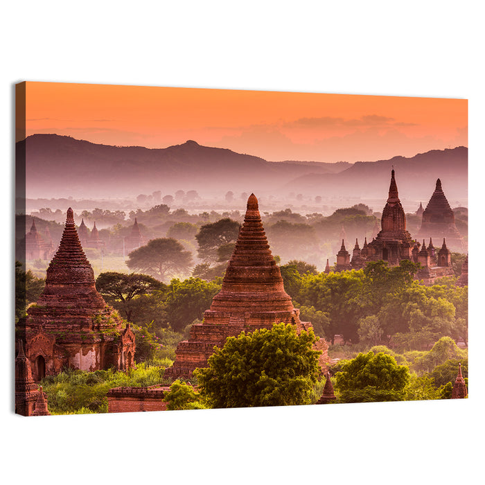 Bagan Ancient Temples at Golden Hour Wall Art as a canvas print