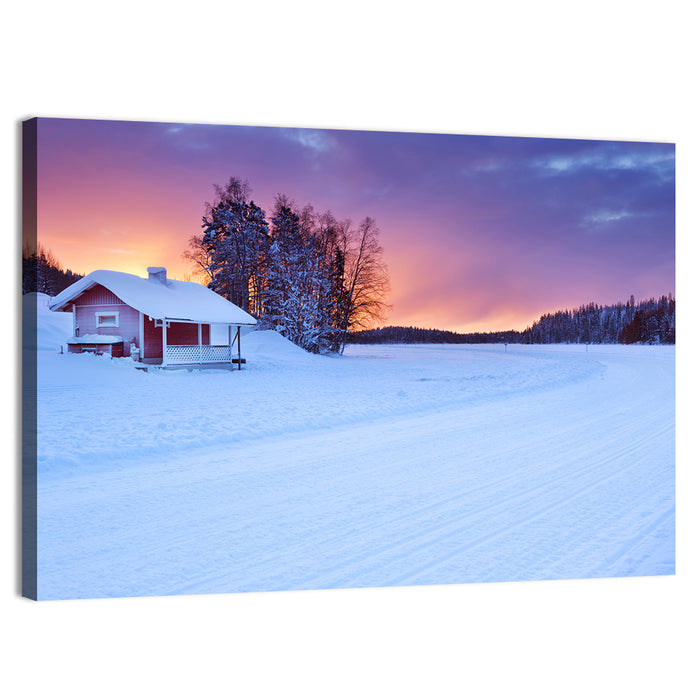 Lapland Sunrise Over Frozen Lake Wall Art as a canvas print