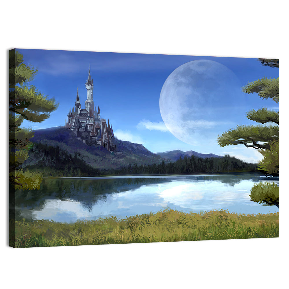 Moonlit Medieval Castle Wall Art, canvas print, landscape