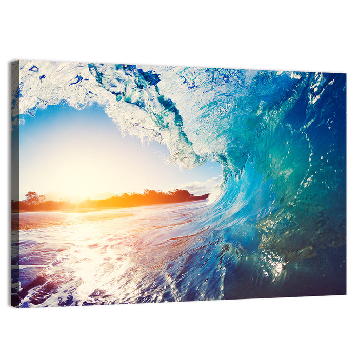 Blue Wave Tunnel at Sunrise Wall Art as a canvas print