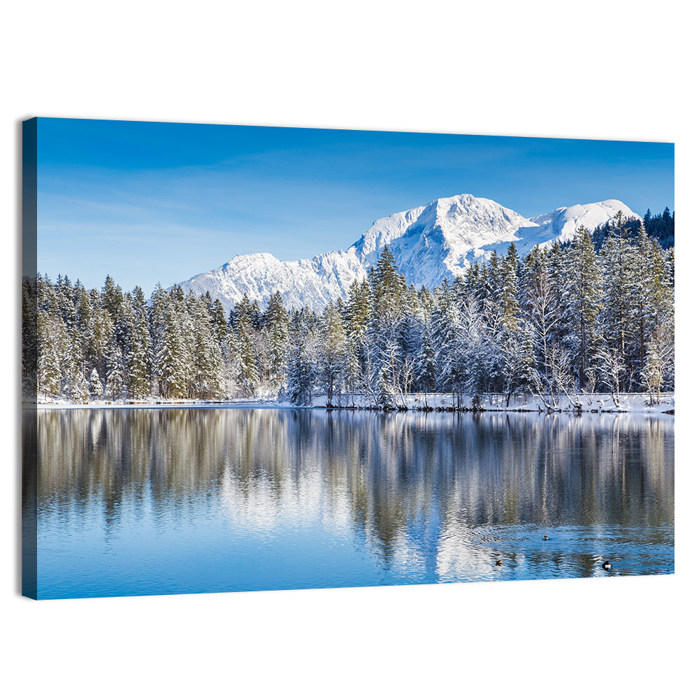 Snow Covered Alpine Lake Reflection Wall Art