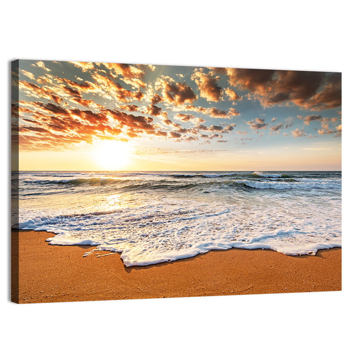 Foamy Shoreline at Sunrise Wall Art as a canvas print