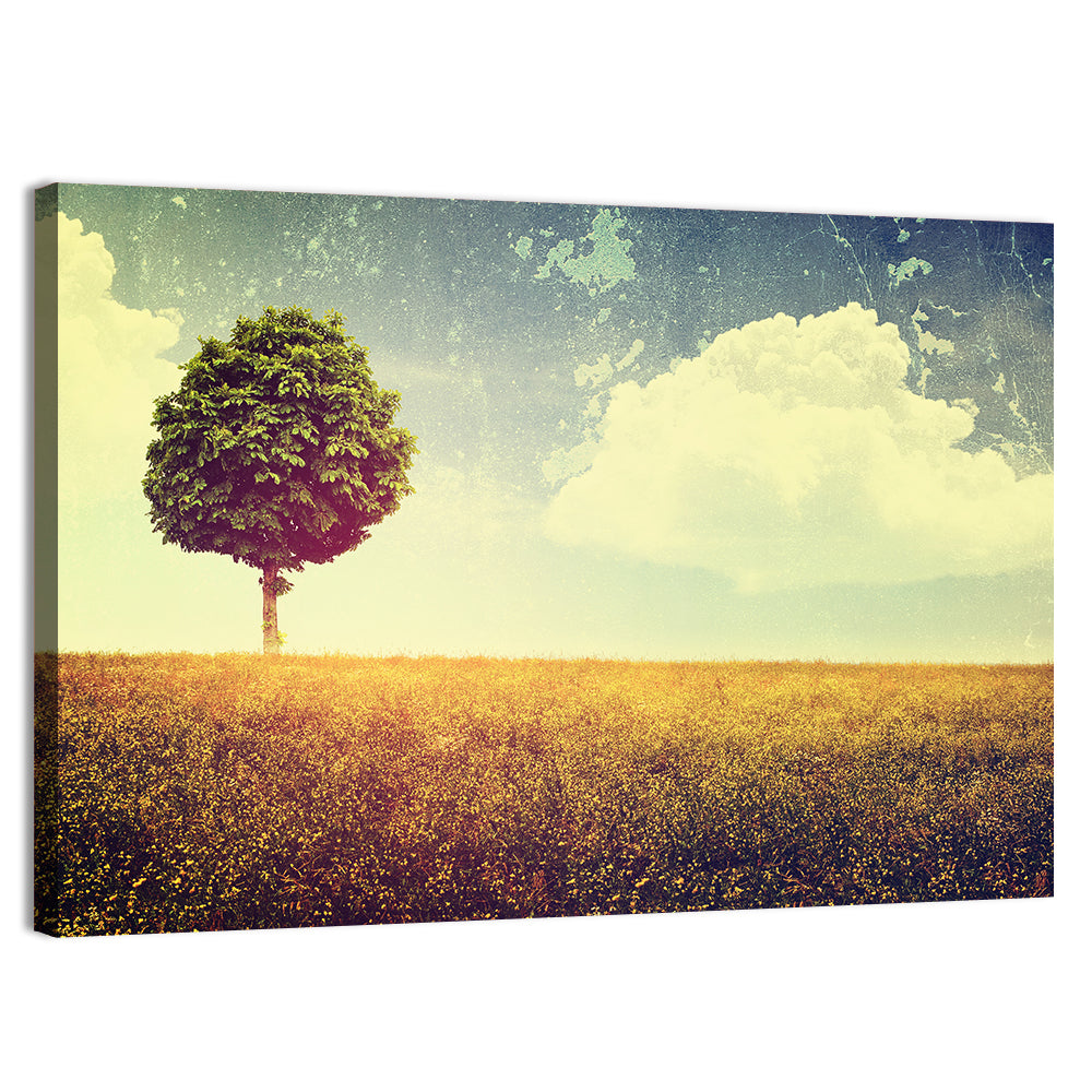Vintage Field with Lone Tree Wall Art