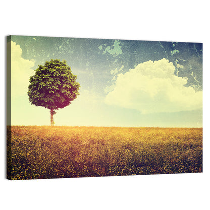 Vintage Field with Lone Tree Wall Art