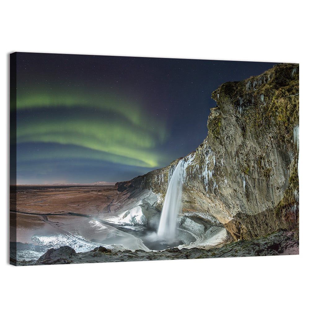 Seljalandsfoss Waterfall Nightscape Wall Art, canvas print, landscape