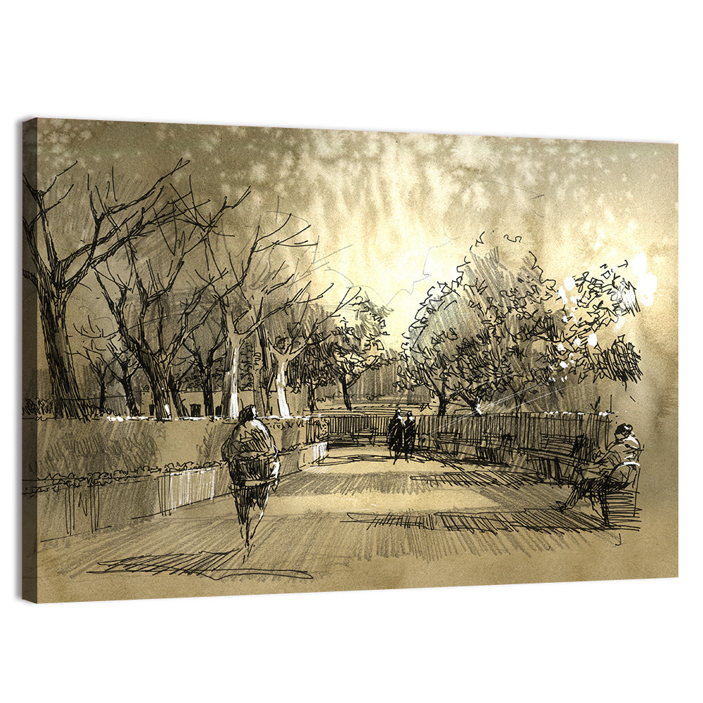 Late Afternoon Park Walkway Sketch Wall Art