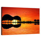 Sunset Trees and Lake Reflection Wall Art