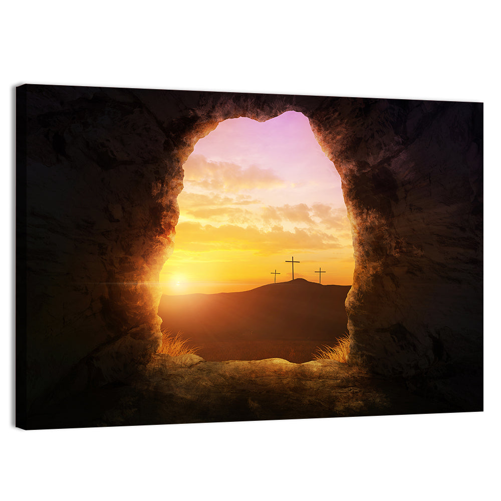 Empty Tomb with Three Crosses Wall Art