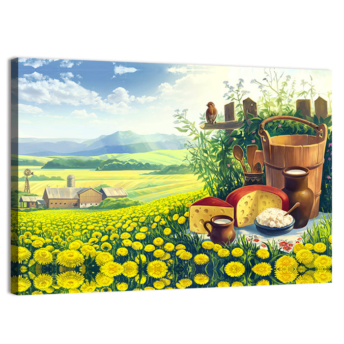Dandelion Field Landscape Wall Art as a canvas print