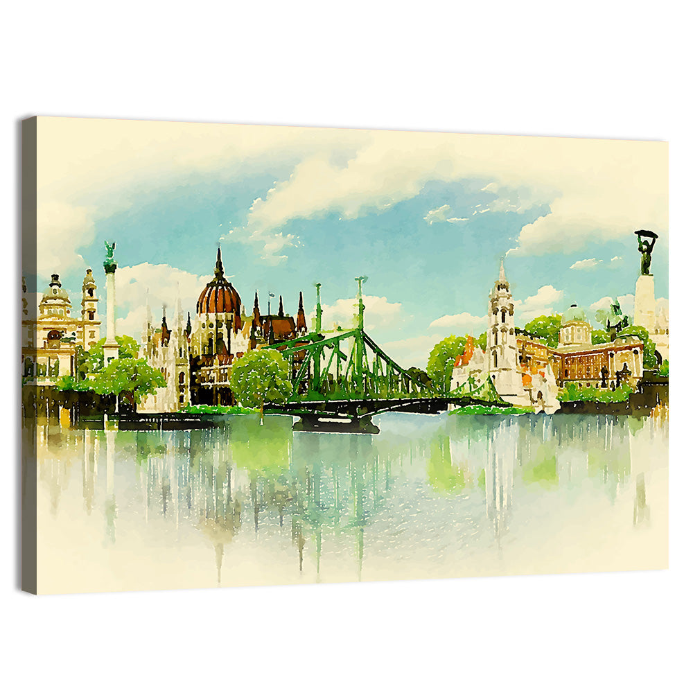 Budapest Riverfront Watercolor Wall Art