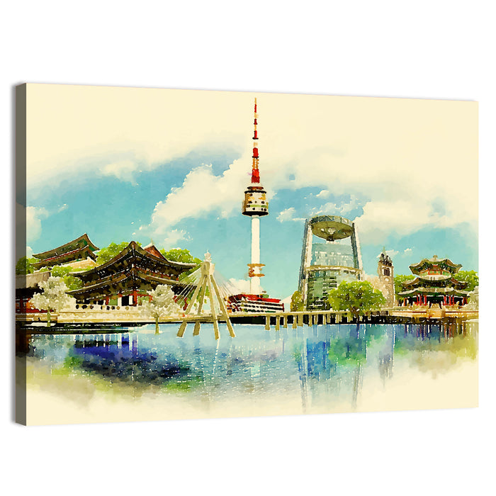 Seoul Skyline with N Seoul Tower Wall Art as a canvas print