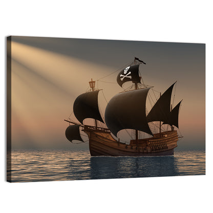 Pirate Ship at Sunset Wall Art
