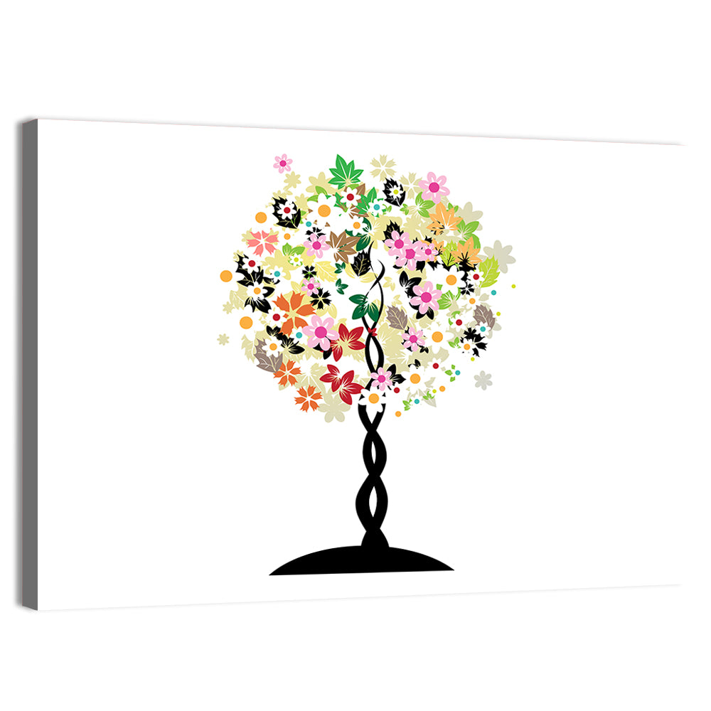 Braided Trunk Floral Tree Illustration Wall Art, canvas print, landscape