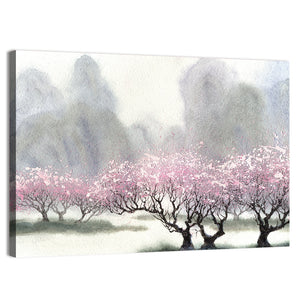 Flowering Trees Near River Wall Art