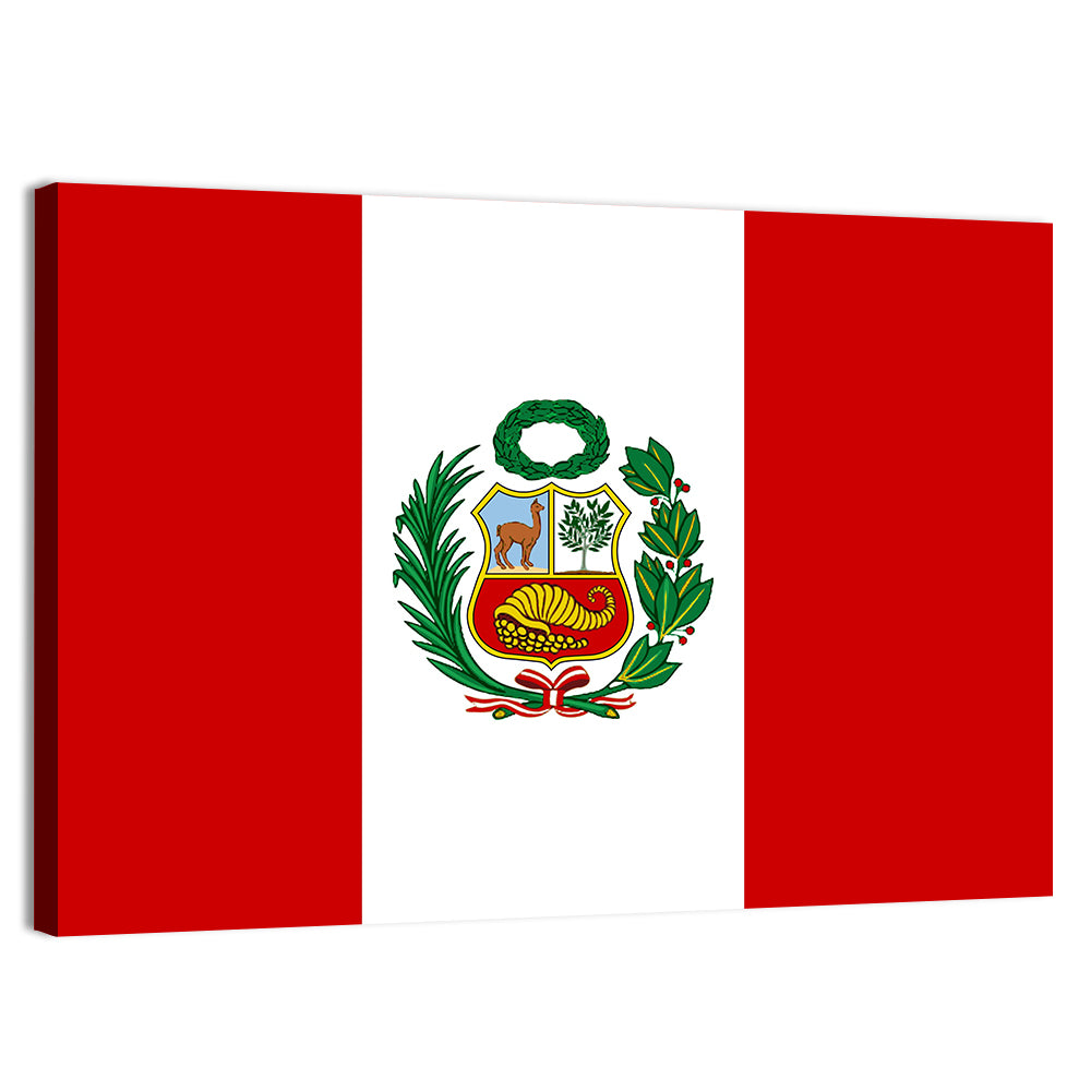 Peruvian Flag with Coat of Arms Wall Art, canvas print, landscape