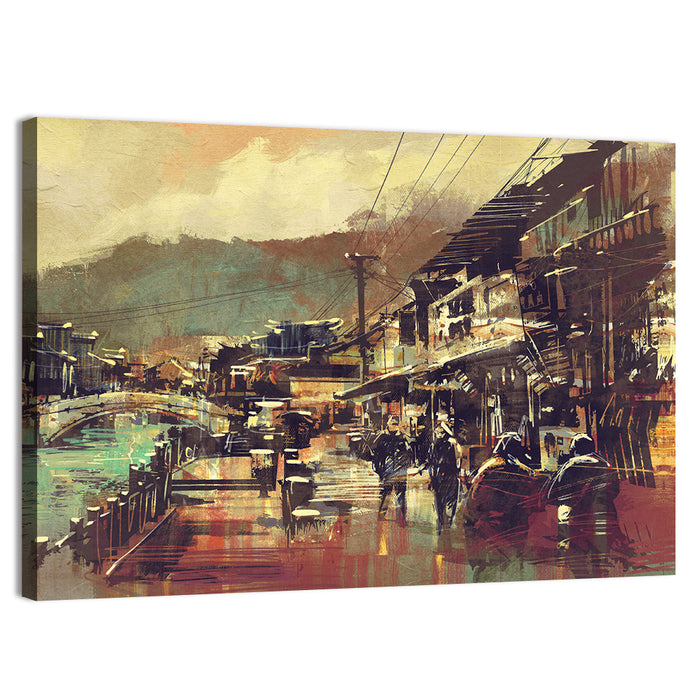 Old Riverside Village at Dusk Wall Art as a canvas print