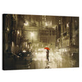 Red Umbrella on Rainy City Street Wall Art
