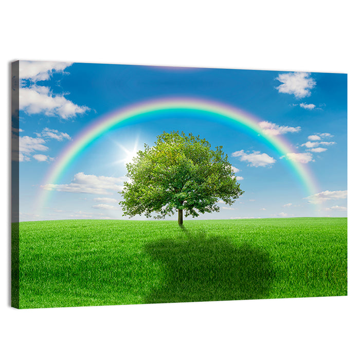 Oak Tree on Green Meadow Wall Art as a canvas print