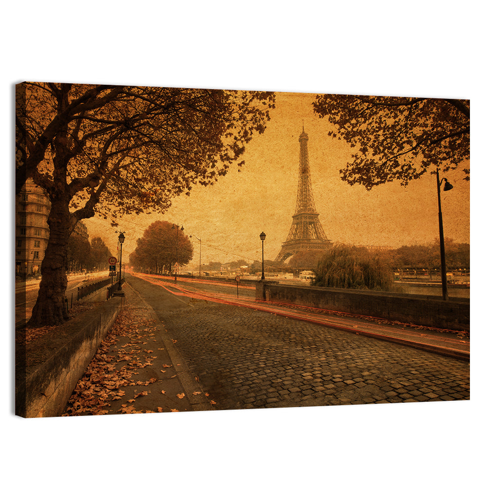 Paris Street Autumn Dusk Wall Art, canvas print, landscape