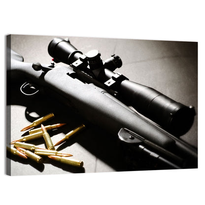 Bolt-action Sniper Rifle with Brass Cartridges Wall Art