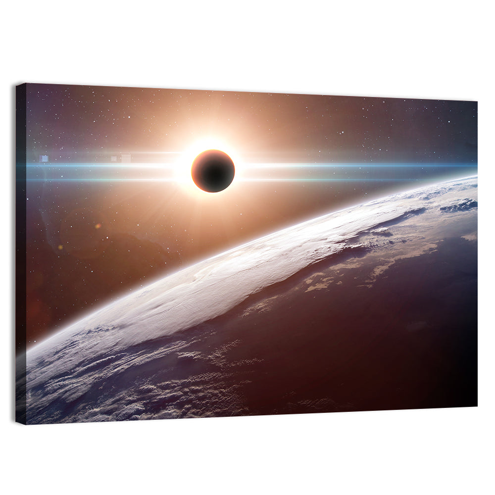Eclipsed Earth from Space Wall Art, canvas print, landscape
