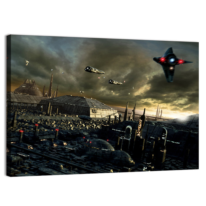 Futuristic City Skyline Wall Art as a canvas print
