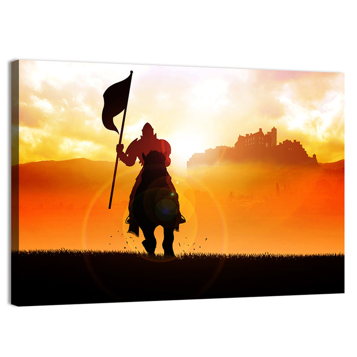 Knight Silhouette at Sunset Wall Art as a canvas print