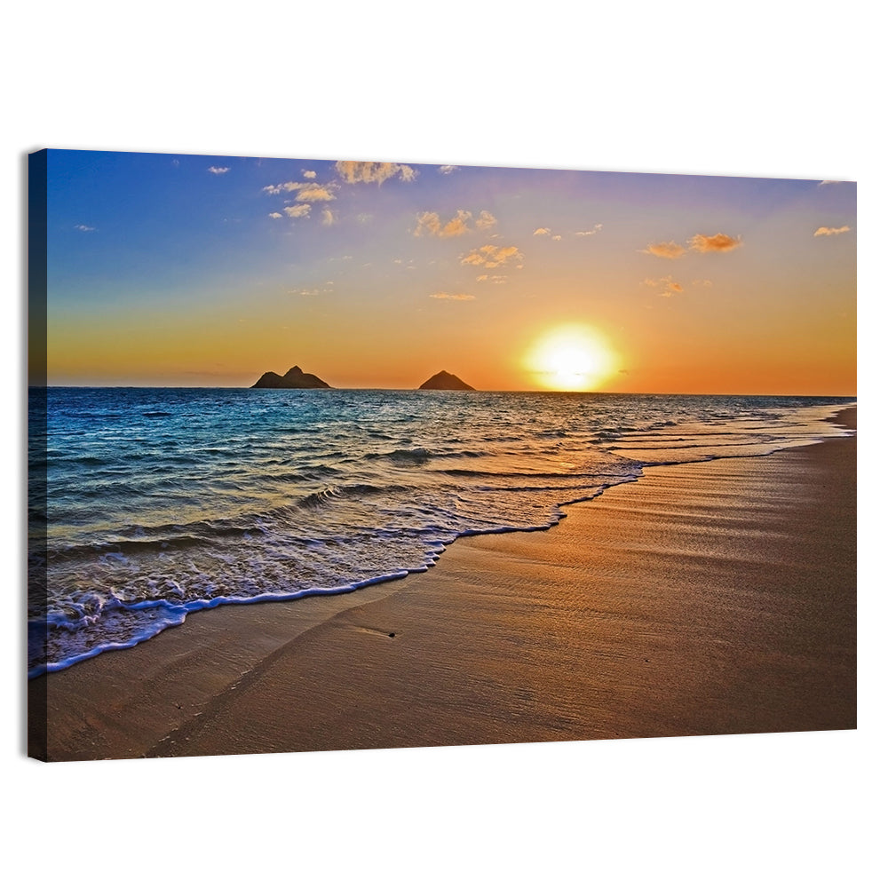 Lanikai Sunrise Over Mokulua Islands Wall Art, canvas print, landscape