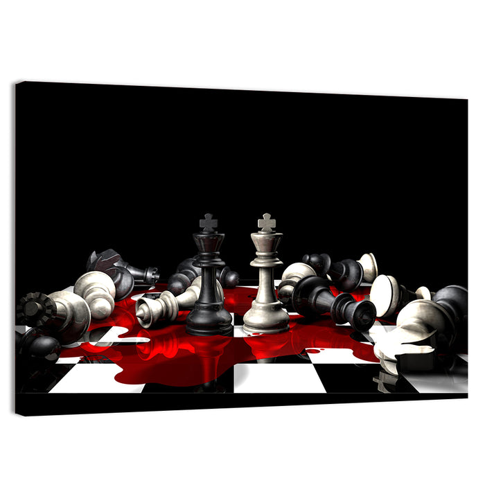 Two Kings on Black Chessboard Wall Art as a canvas print