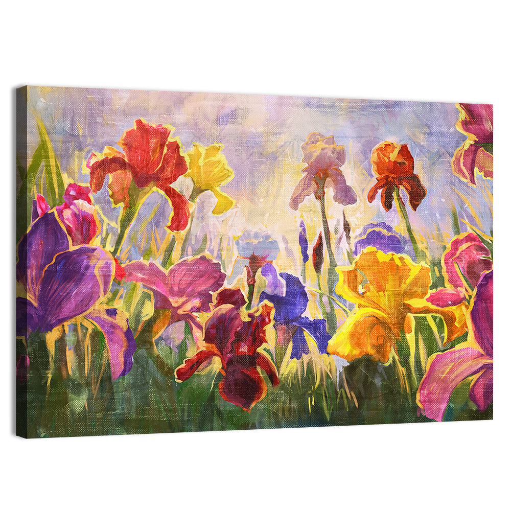 Iris Garden Illustration Wall Art, canvas print, landscape
