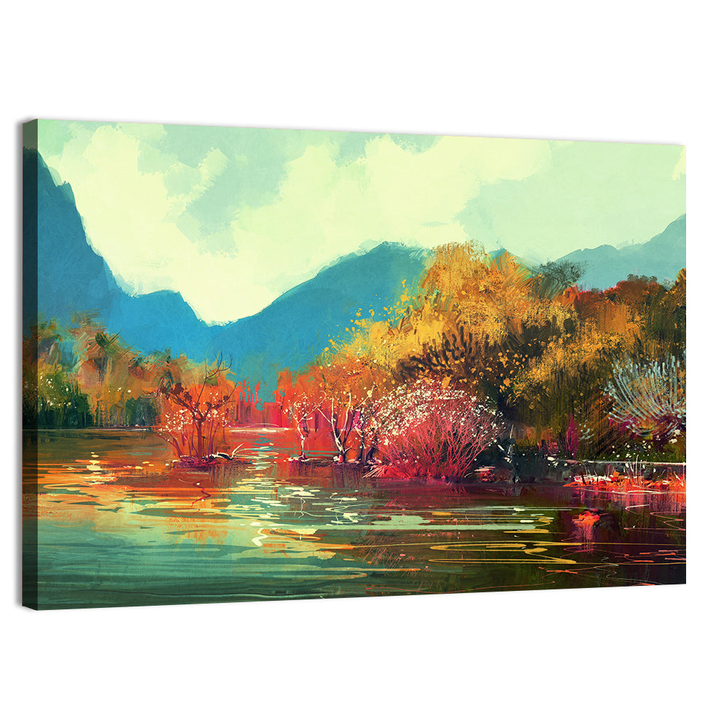 Golden Autumn Lake Reflection Wall Art