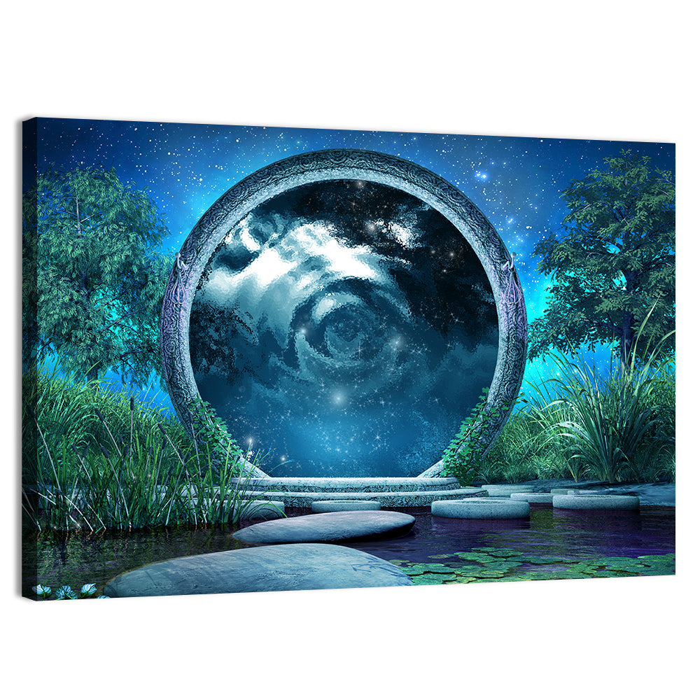 Stone Portal on Moonlit Lake Wall Art