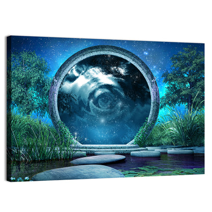 Stone Portal on Moonlit Lake Wall Art