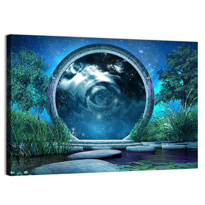Stone Portal on Moonlit Lake Wall Art as a canvas print