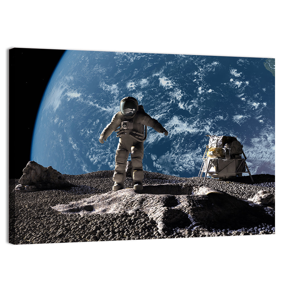 Astronaut on Cratered Planet Wall Art