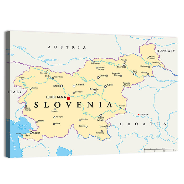 Slovenia Political Map Wall Art as a canvas print