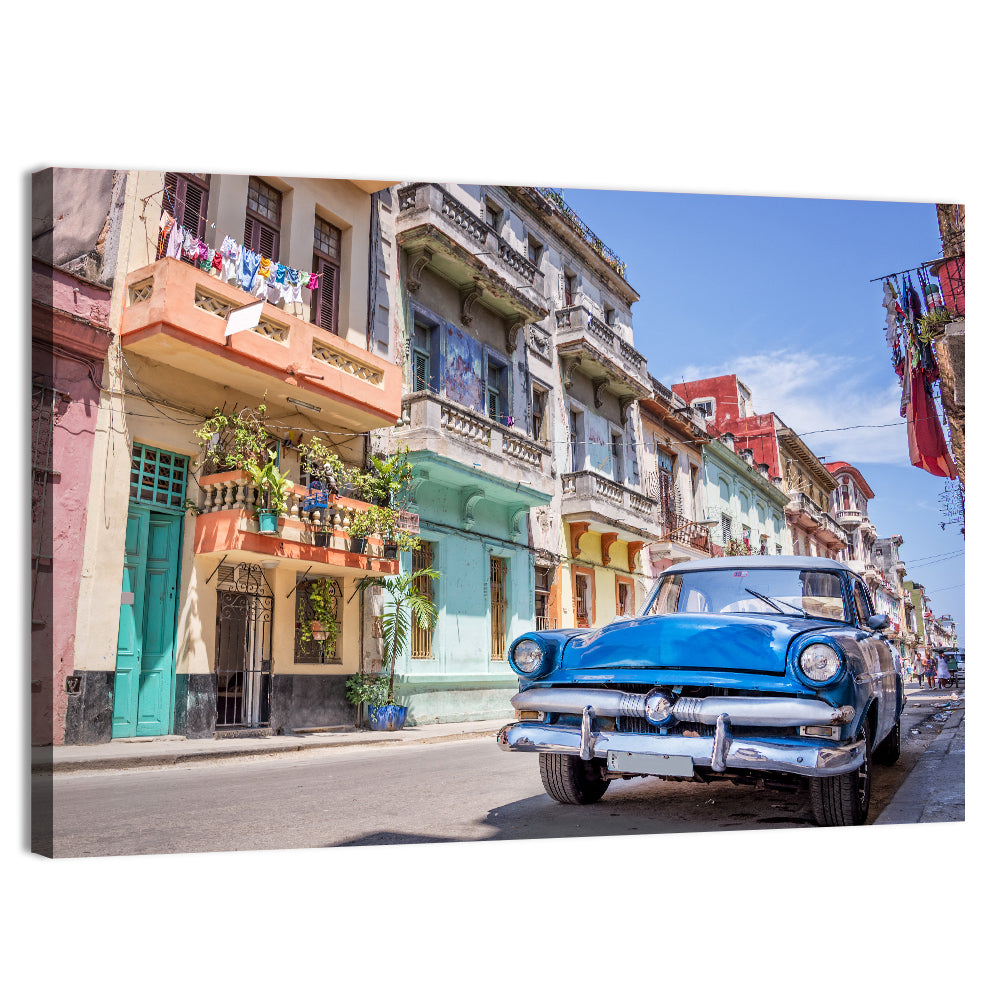 Vintage American Car on Colorful Street Wall Art