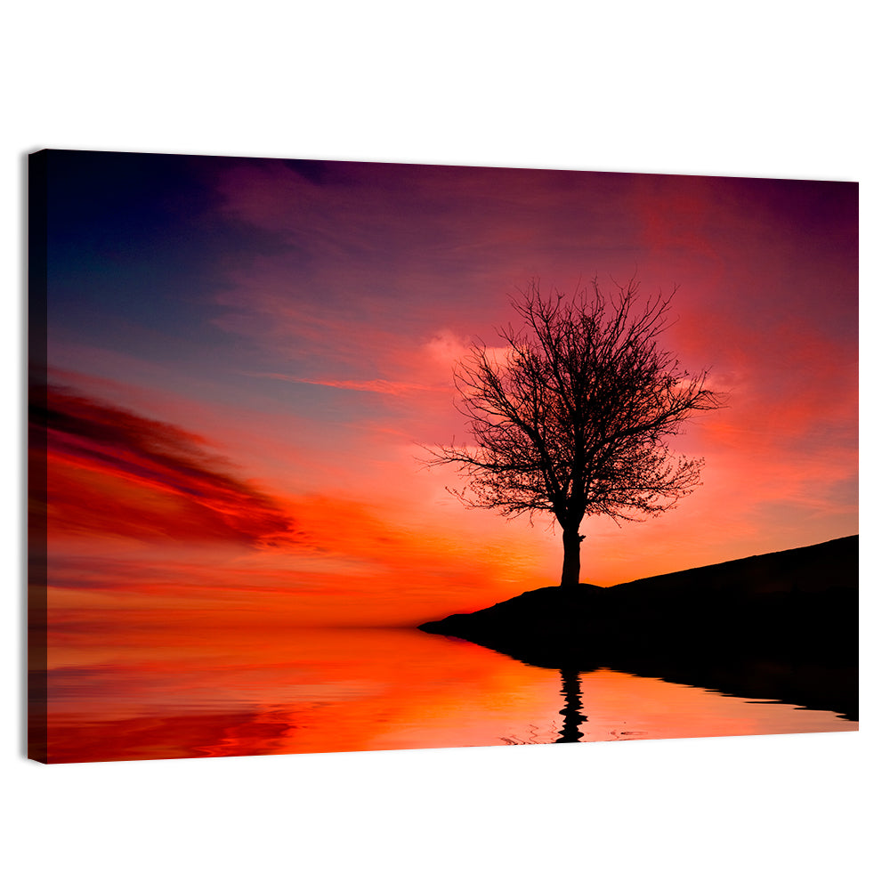 Leafless Tree Reflected on Lake Wall Art