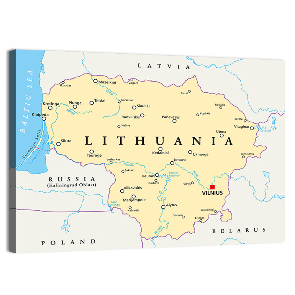 Lithuania Political Map Wall Art, canvas print, landscape
