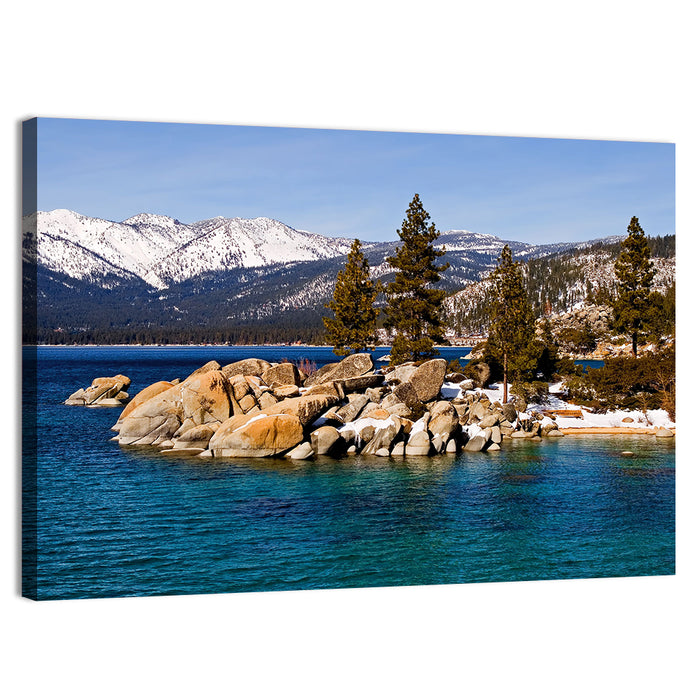 Lake Tahoe Winter Shoreline Wall Art as a canvas print