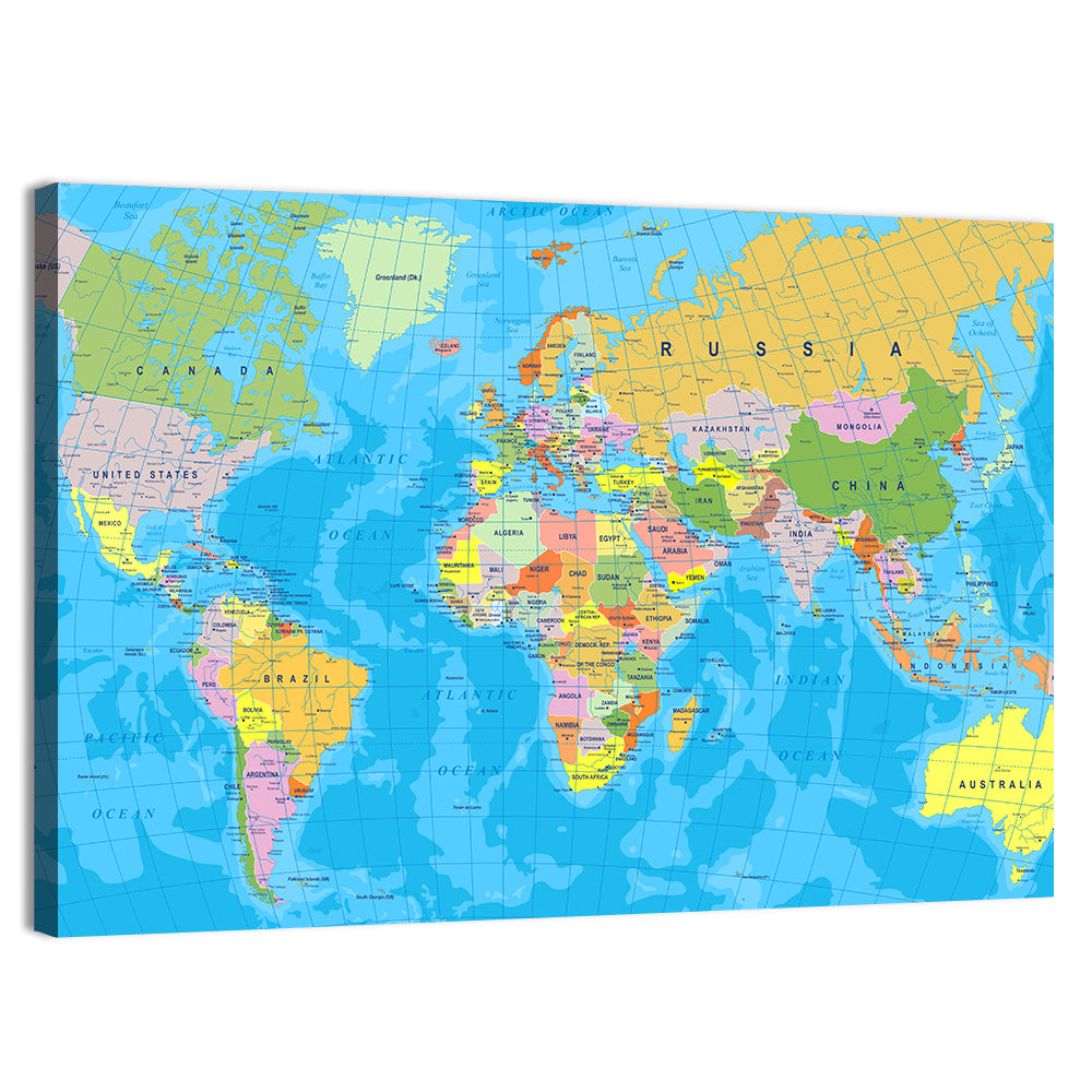 Colorful Mercator World Map Wall Art