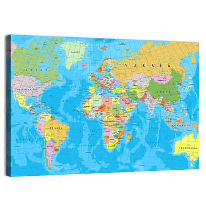Colorful Mercator World Map Wall Art